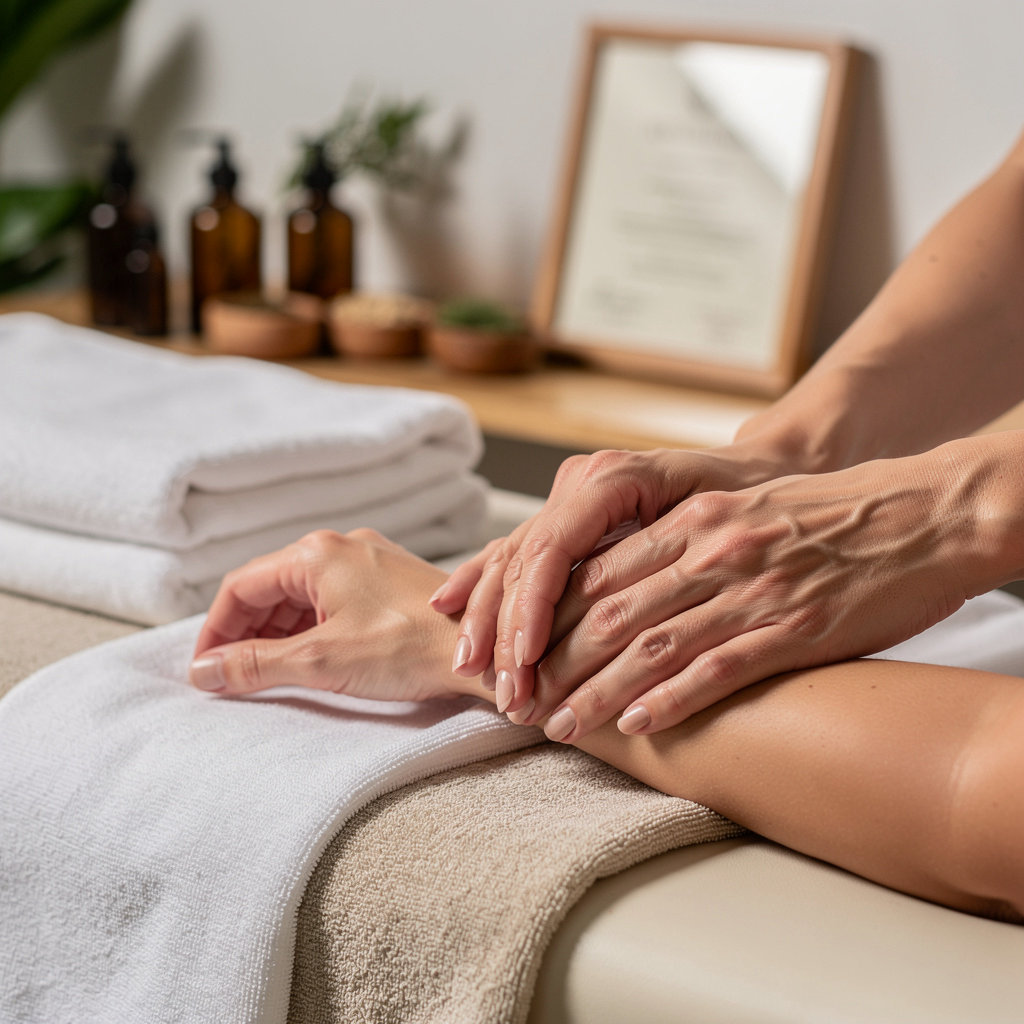 Healing Hands School of Holistic Health graduate working in a professional wellness setting, showcasing successful career outcomes